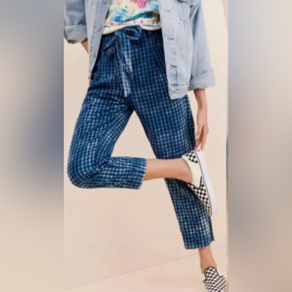 MAEVE AVRYL BLEACHED BLUE CHECKERED PANTS